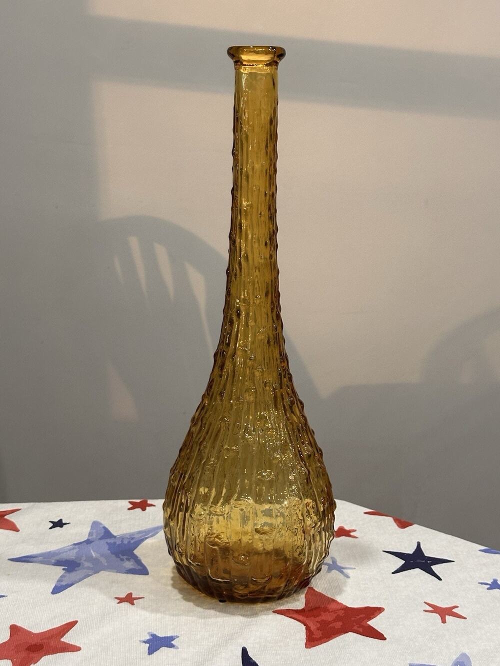 Vintage Empoli Genie Bottle Decanter Amber Wax Drip Bamboo LRG 15.25” NO STOPPER